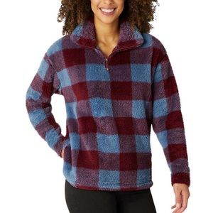 Eddie Bauer Burgundy and Blue Plaid Sweater